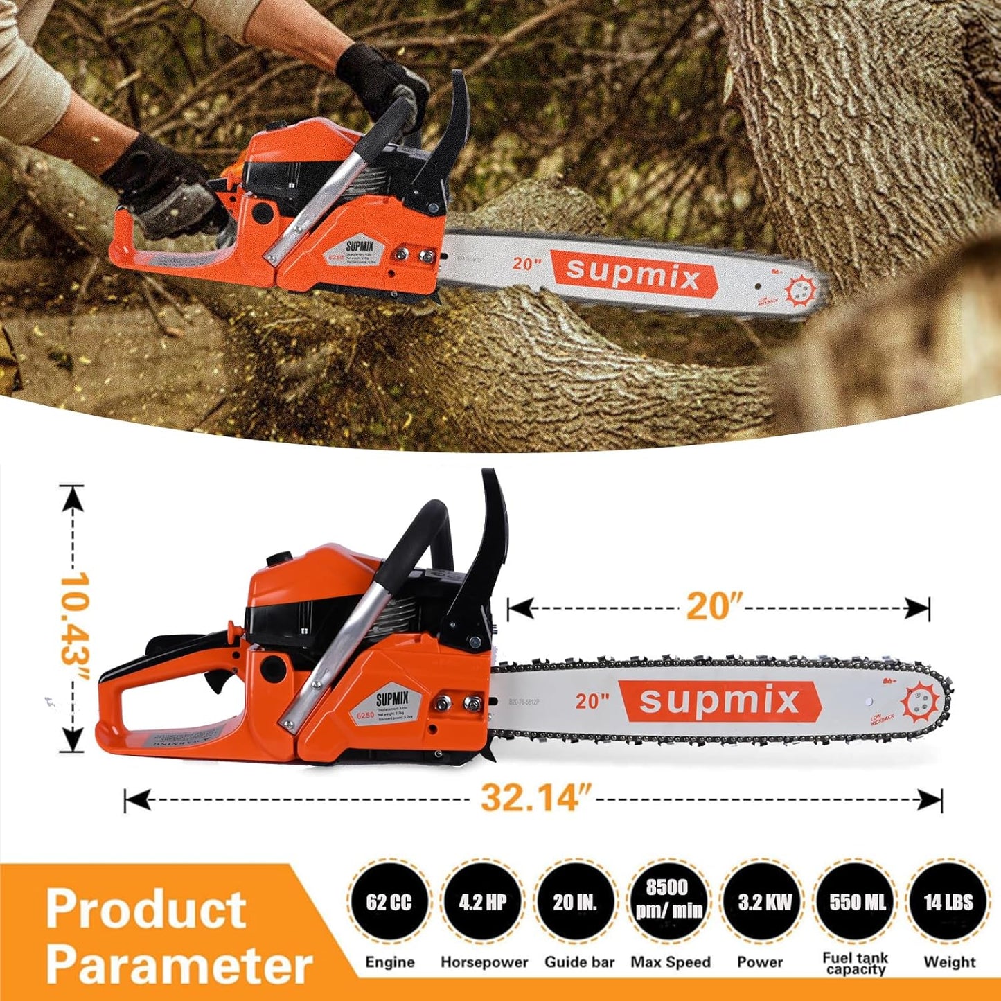 62cc gasoline chainsaw, 20-inch gasoline-powered chainsawgas chainsaw
